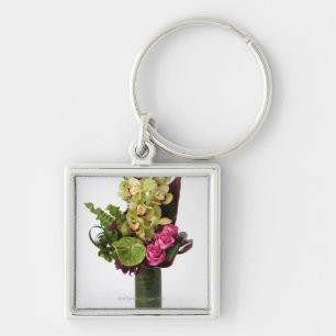 Llavero Rosas rosados, Anthurium verdes, orquídeas del