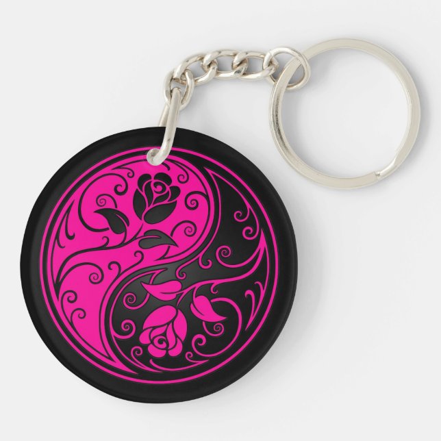 Llavero Rosas rosados y negros de Yin Yang (Atrás)