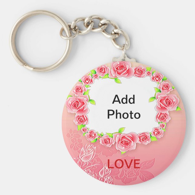 Llavero Rosas rosas rosas San Valentín agrega tu foto (Frente)