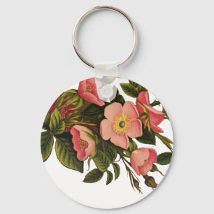 Llavero Rosas Vintage Hermosas Rosas Botánicas Rosadas