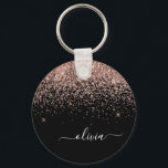 Llavero Rose Gold Blush Pink Glitter Script Monogram Girly<br><div class="desc">Black and Rose Gold - Blush Pink Sparkle Glitter Script Monogram Name Keychains (Key Chain). This makes the perfect sweet 16 birthday,  wedding,  bridal shower,  anniversary,  baby shower or bachelorette party gift for someone that loves glam luxury and chic styles.</div>