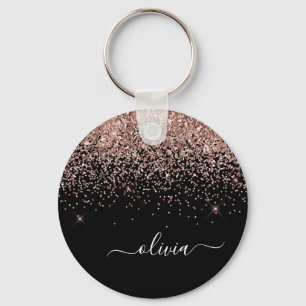 Llavero Rose Gold Blush Pink Glitter Script Monogram Girly