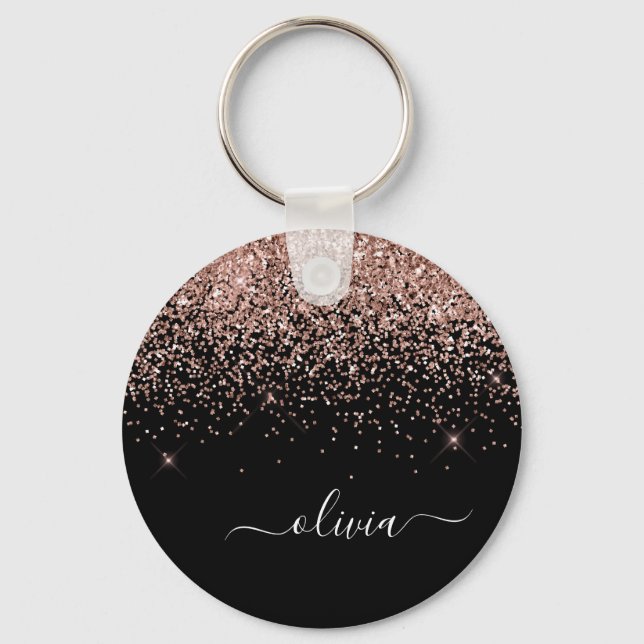 Llavero Rose Gold Blush Pink Glitter Script Monogram Girly (Anverso)