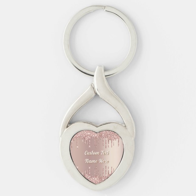 Llavero Rose Gold Glitter Drips Custom Text Keychain Gift (Anverso)