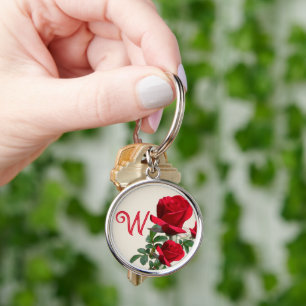 Llavero Roses rojas Monograma Clave Inicial Anillo