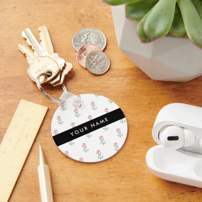 Llavero Roses Rojos, Patrón De Rosas, Tu Nombre (Escritorio )