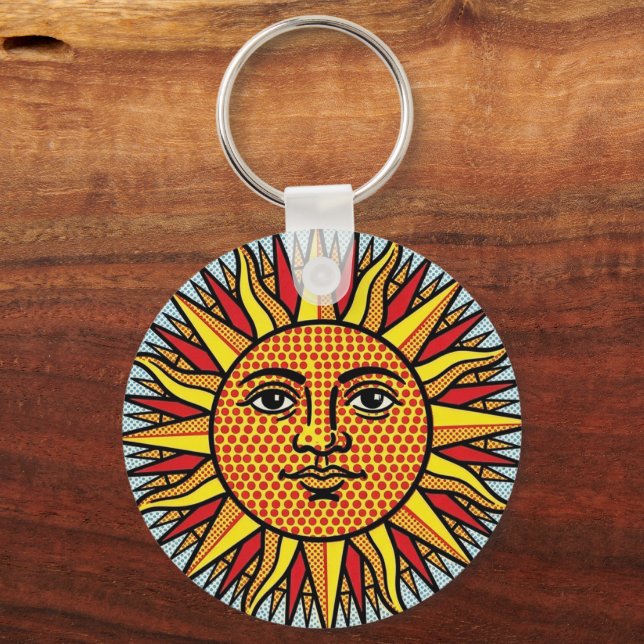 Llavero Rostro del Sol Celestial Estilo de Arte Pop Comic  (Anverso)