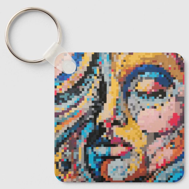 Llavero Rostro multicolor en arte pixel (Anverso)