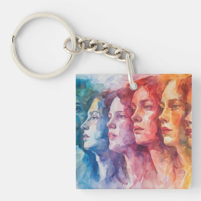 Llavero Rostros de las mujeres - Pintura de acuarela (Frente)