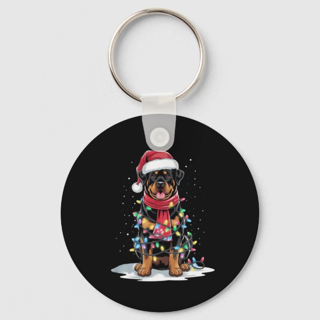 Llavero Rottweiler Christmas Tree Santa Hat Lights Xmas Do (Anverso)