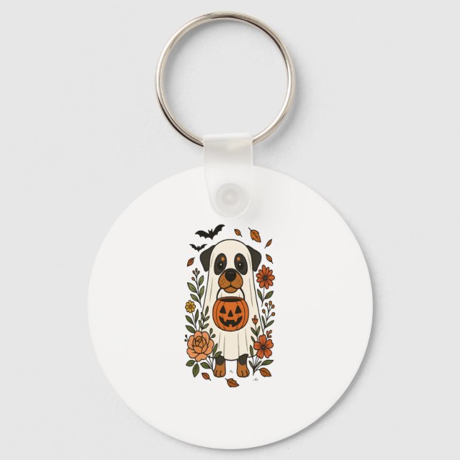 Llavero Rottweiler de Halloween con flores (Anverso)