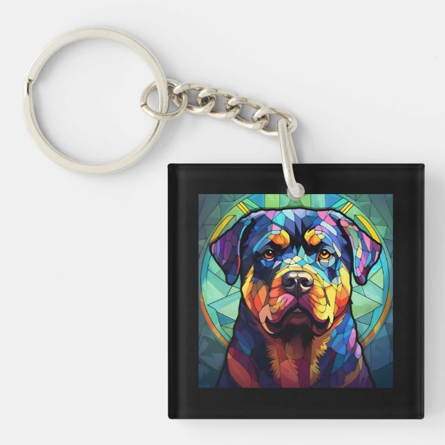 Llavero Rottweiler de Vidrio Teñido (Frente)
