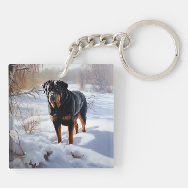 Llavero Rottweiler Deja que nieve Navidad (Atrás)