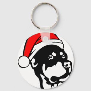 Llavero Rottweiler Dog con Navidades rojos Santa Hat
