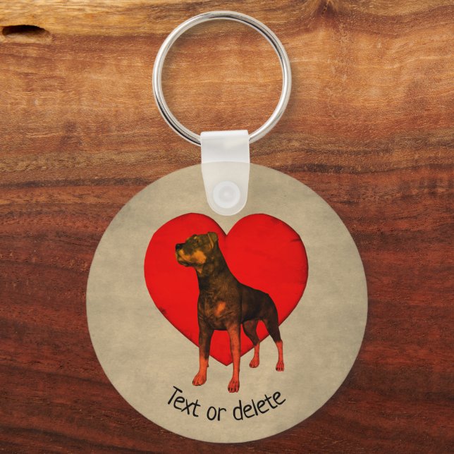 Llavero Rottweiler Dog Red Heart Personalizado (Anverso)