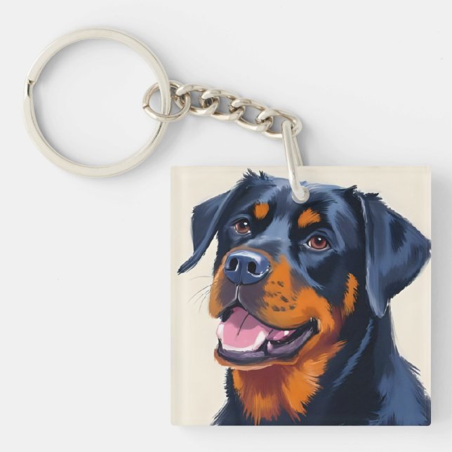 Llavero Rottweiler | Dog Watercolor Pet Painting (Frente)