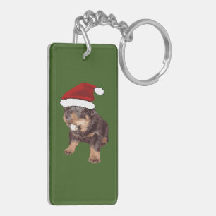Llavero Rottweiler Navideño Adorable Con Sombrero Rojo De 