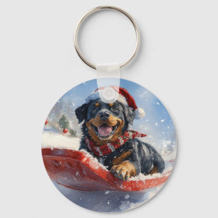 Llavero Rottweiler Perro en Trineo Deja que Nieve Navidad
