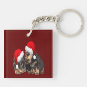 Llavero Rottweilers de Navidad con Sombreros Festivos de F