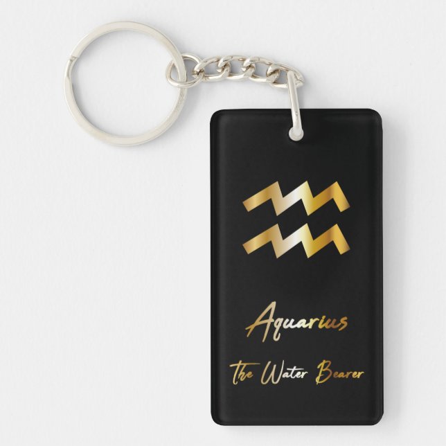 Llavero Rótulo Aquarius Zodiac, Keychain Black & Gold (Frente)