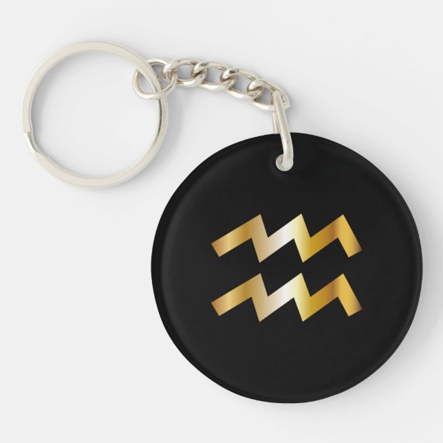 Llavero Rótulo Aquarius Zodiac, Keychain Black & Gold (Frente)