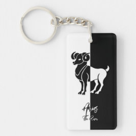 Llavero Rótulo Aries Zodiac, Keychain negra y blanca