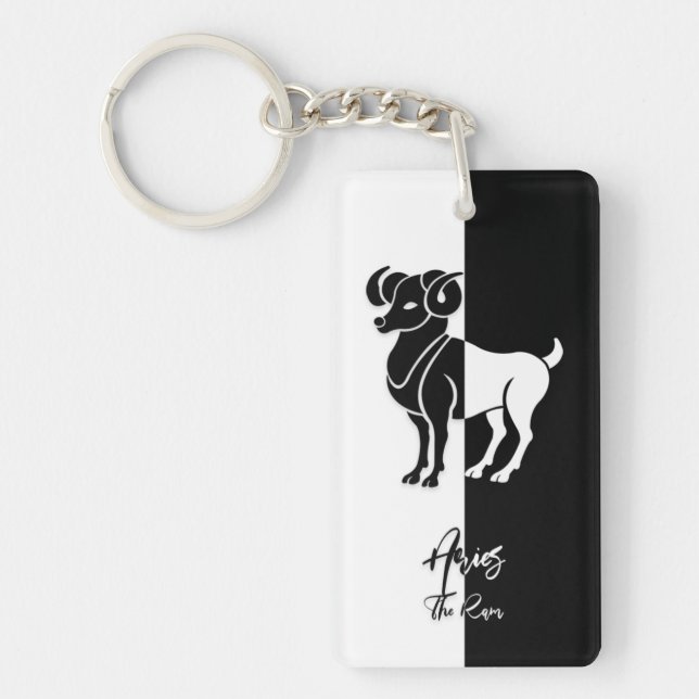 Llavero Rótulo Aries Zodiac, Keychain negra y blanca (Frente)