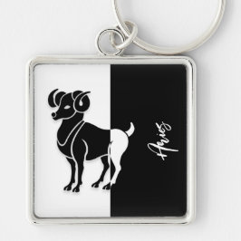 Llavero Rótulo Aries Zodiac, Keychain negra y blanca