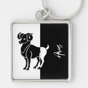 Llavero Rótulo Aries Zodiac, Keychain negra y blanca