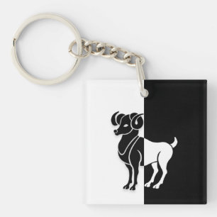 Llavero Rótulo Aries Zodiac, Keychain negra y blanca