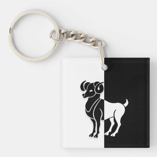 Llavero Rótulo Aries Zodiac, Keychain negra y blanca (Frente)