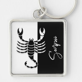 Llavero Rótulo Escorpio Zodiaco, Keychain Blanco y Negro