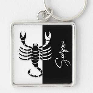 Llavero Rótulo Escorpio Zodiaco, Keychain Blanco y Negro