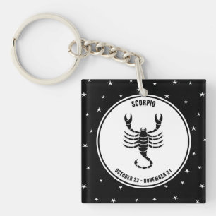 Llavero Rótulo Escorpio Zodiaco, Keychain Blanco y Negro