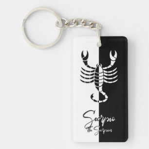 Llavero Rótulo Escorpio Zodiaco, Keychain Blanco y Negro