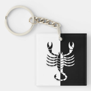 Llavero Rótulo Escorpio Zodiaco, Keychain Blanco y Negro