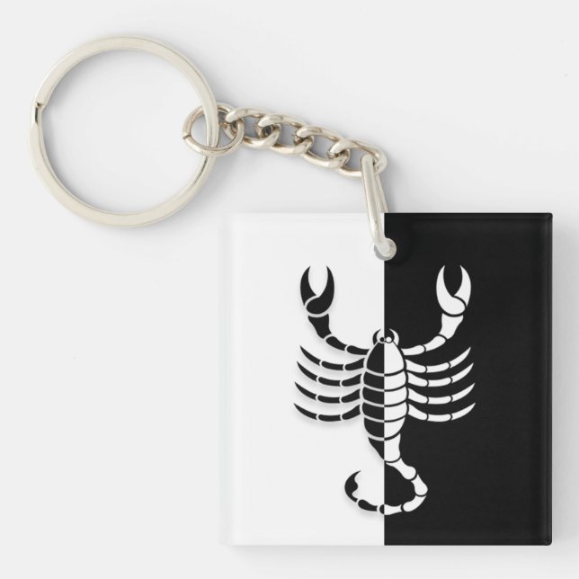 Llavero Rótulo Escorpio Zodiaco, Keychain Blanco y Negro (Frente)