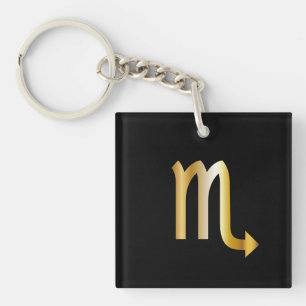 Llavero Rótulo Escorpio Zodiaco, Keychain Negro y Oro