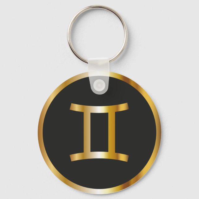 Llavero Rótulo Gemini Zodiac, Keychain Black & Gold (Anverso)