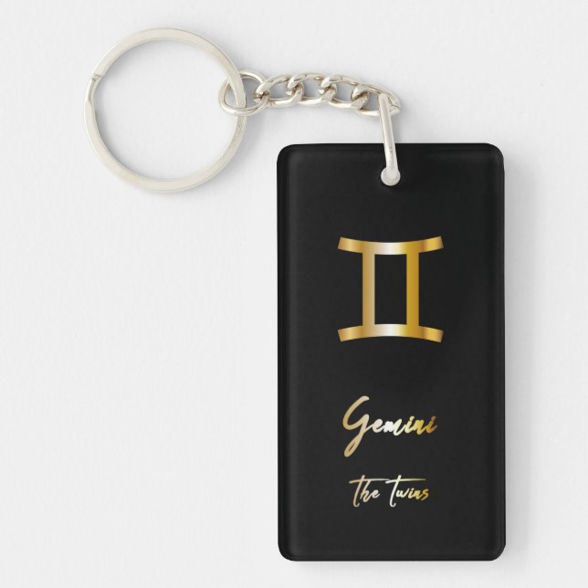 Llavero Rótulo Gemini Zodiac, Keychain Black & Gold (Frente)