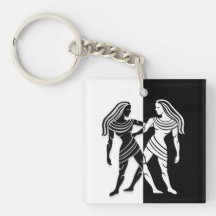 Rótulo Gemini Zodiac, Keychain Blanco y Negro
