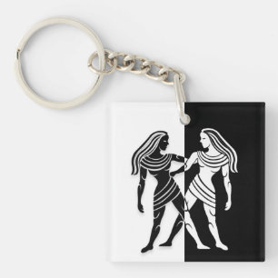 Llavero Rótulo Gemini Zodiac, Keychain Blanco y Negro