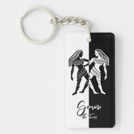 Llavero Rótulo Gemini Zodiac, Keychain Blanco y Negro