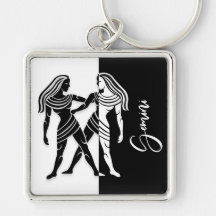 Rótulo Gemini Zodiac, Keychain Blanco y Negro