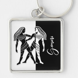 Llavero Rótulo Gemini Zodiac, Keychain Blanco y Negro