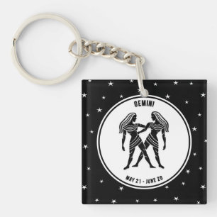Llavero Rótulo Gemini Zodiac, Keychain Blanco y Negro