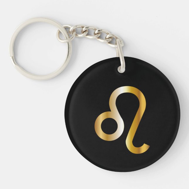 Llavero Rótulo Leo Zodiac, Keychain Black & Gold (Frente)