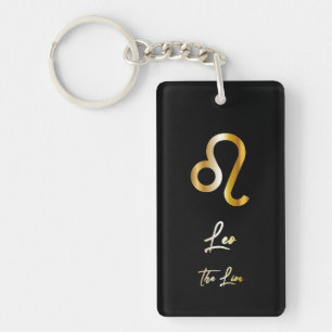 Llavero Rótulo Leo Zodiac, Keychain Black & Gold