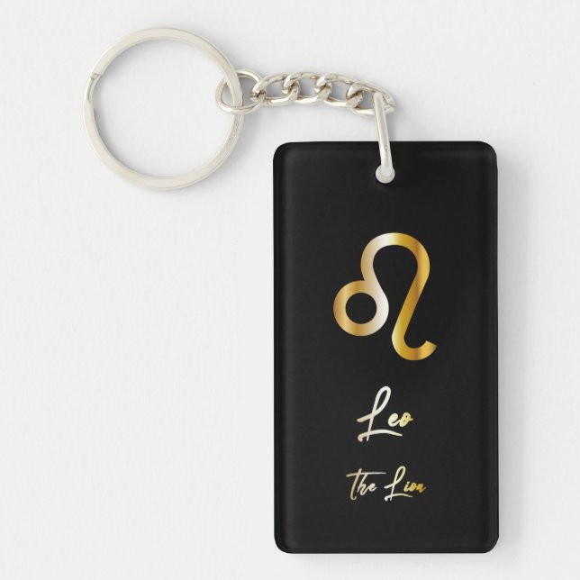 Llavero Rótulo Leo Zodiac, Keychain Black & Gold (Frente)
