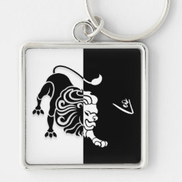 Llavero Rótulo Leo Zodiac, Keychain negro y blanco